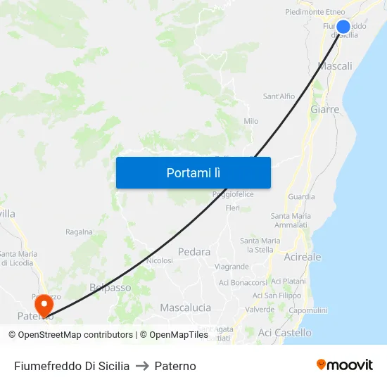 Fiumefreddo Di Sicilia to Paterno map