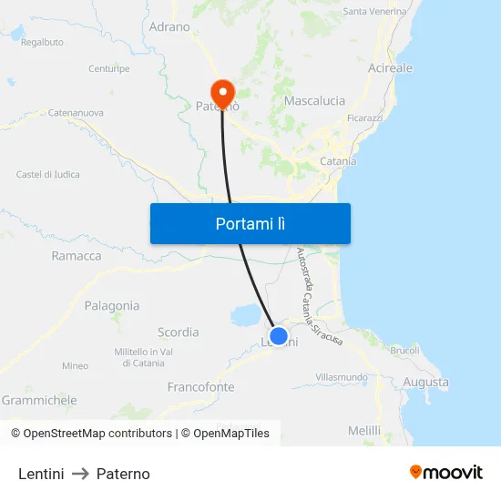 Lentini to Paterno map