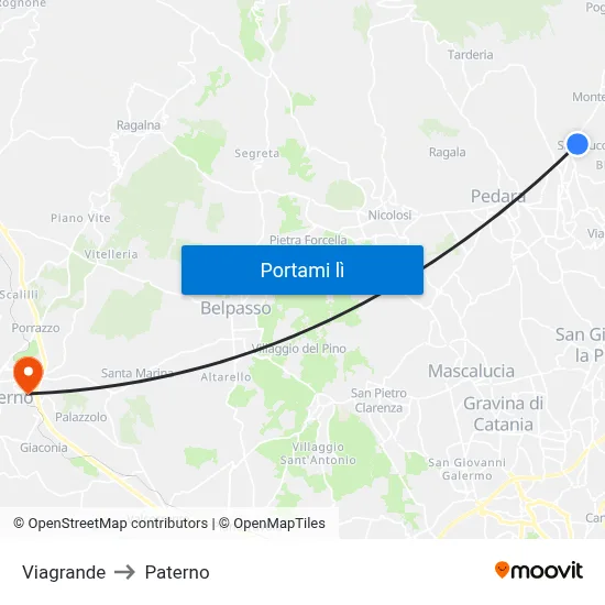 Viagrande to Paterno map