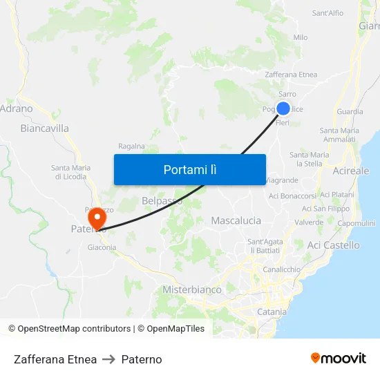 Zafferana Etnea to Paterno map