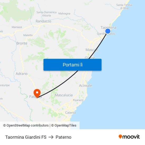Taormina Giardini FS to Paterno map