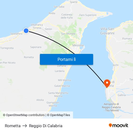 Rometta to Reggio Di Calabria map