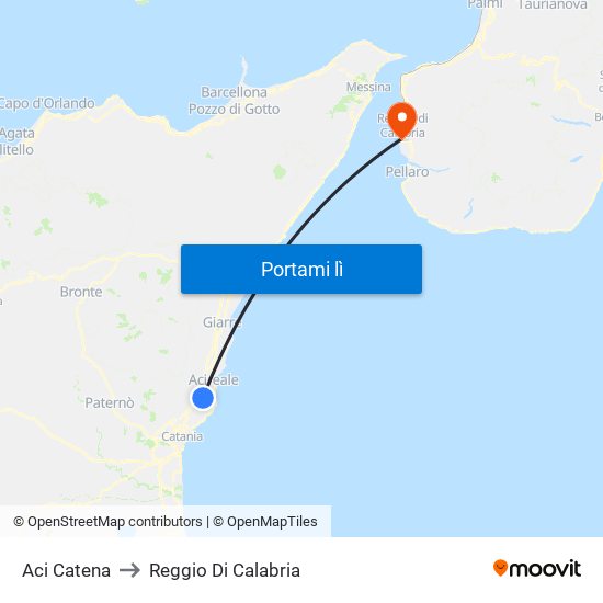 Aci Catena to Reggio Di Calabria map