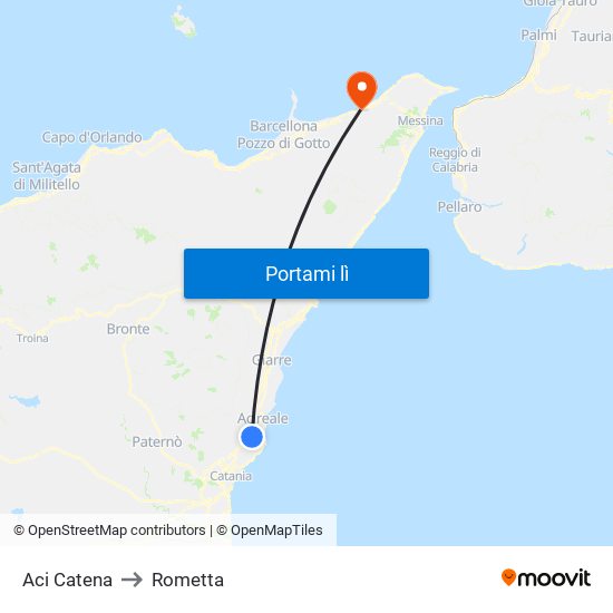 Aci Catena to Rometta map