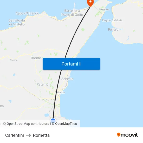 Carlentini to Rometta map