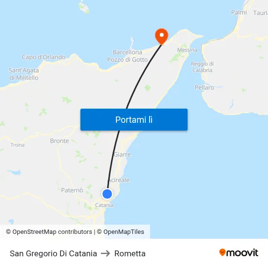 San Gregorio Di Catania to Rometta map