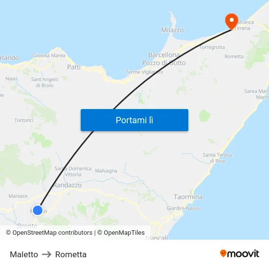 Maletto to Rometta map