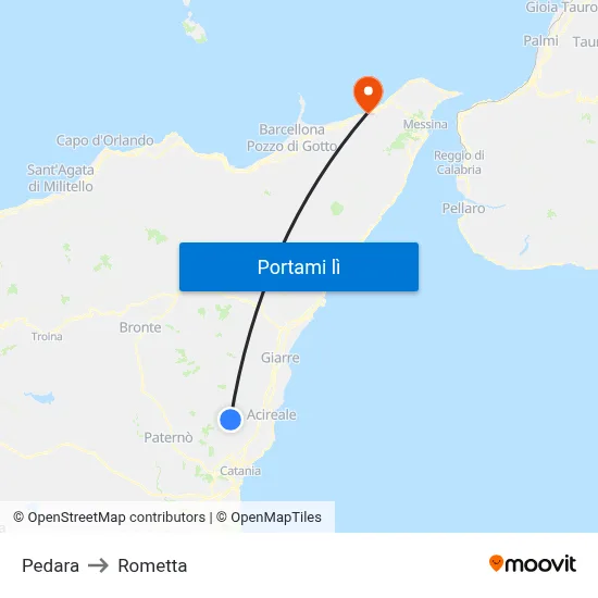 Pedara to Rometta map