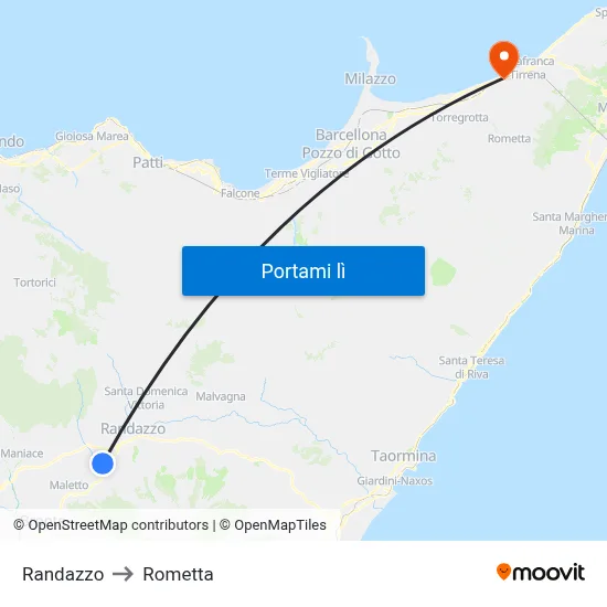Randazzo to Rometta map