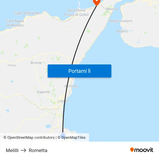 Melilli to Rometta map