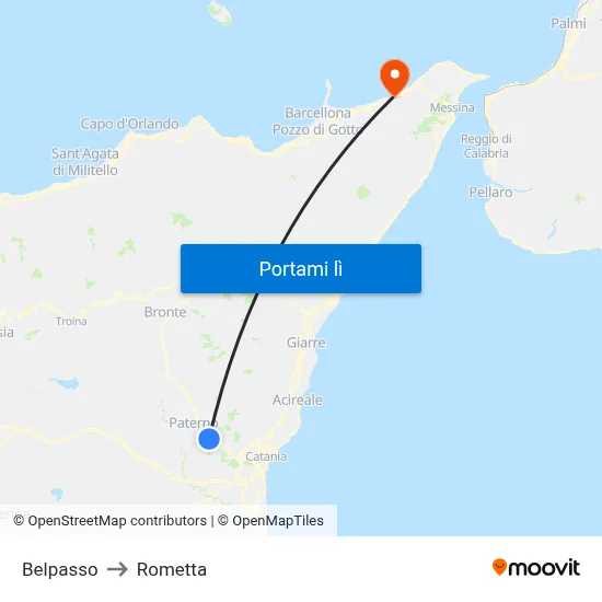 Belpasso to Rometta map