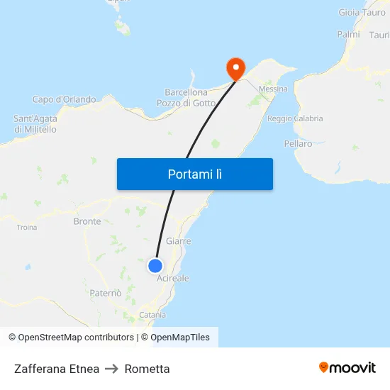 Zafferana Etnea to Rometta map