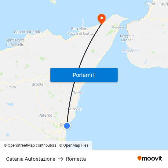 Catania Autostazione to Rometta map
