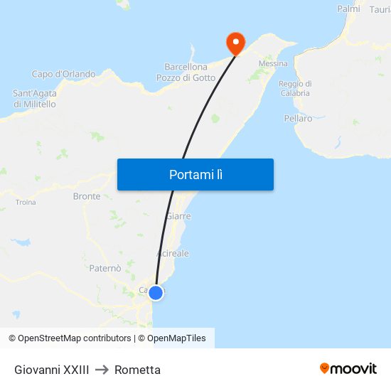 Giovanni XXIII to Rometta map