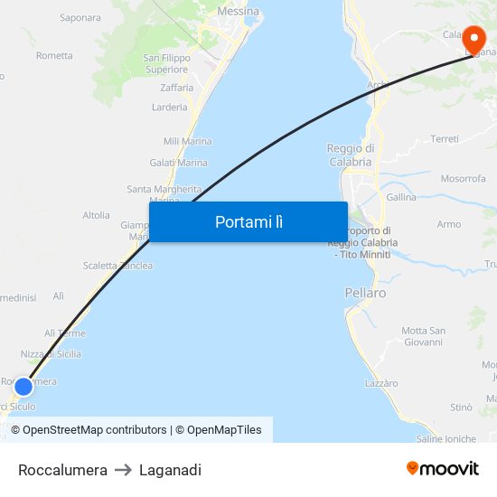 Roccalumera to Laganadi map