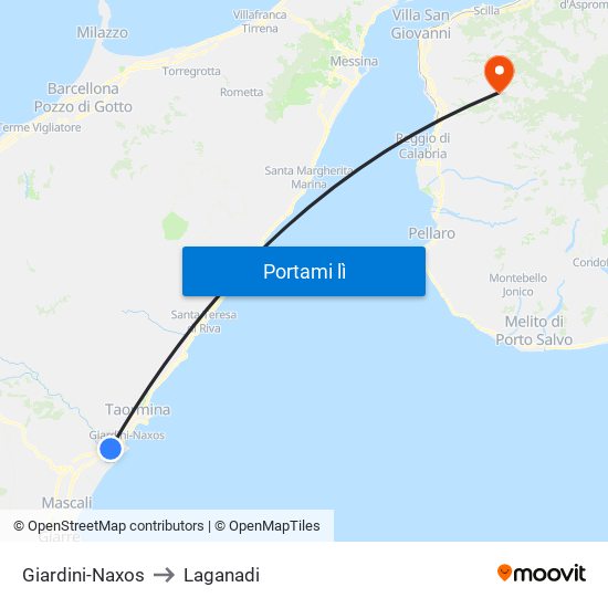 Giardini-Naxos to Laganadi map