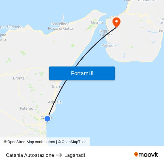 Catania Autostazione to Laganadi map