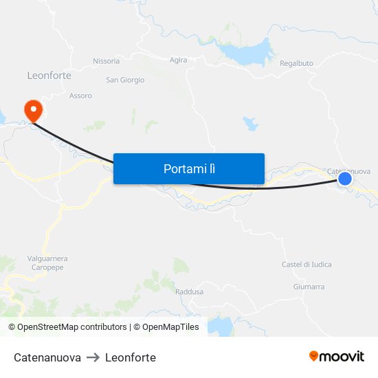 Catenanuova to Leonforte map