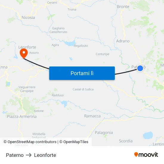 Paterno to Leonforte map