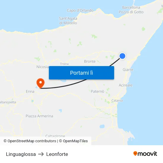 Linguaglossa to Leonforte map