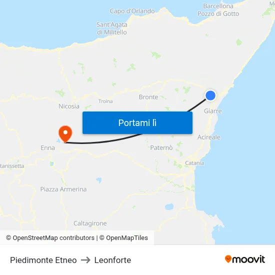 Piedimonte Etneo to Leonforte map