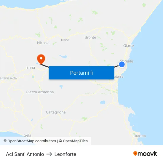 Aci Sant' Antonio to Leonforte map
