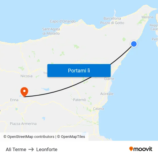 Alì Terme to Leonforte map