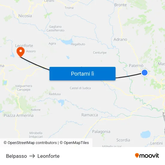 Belpasso to Leonforte map