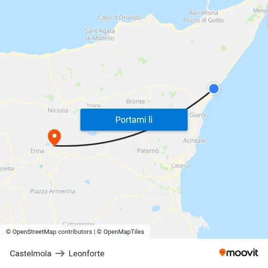 Castelmola to Leonforte map
