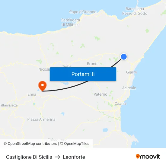 Castiglione Di Sicilia to Leonforte map