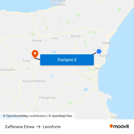 Zafferana Etnea to Leonforte map