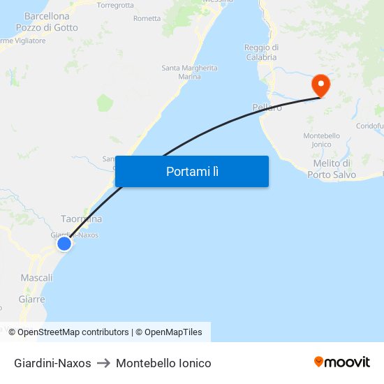 Giardini-Naxos to Montebello Ionico map