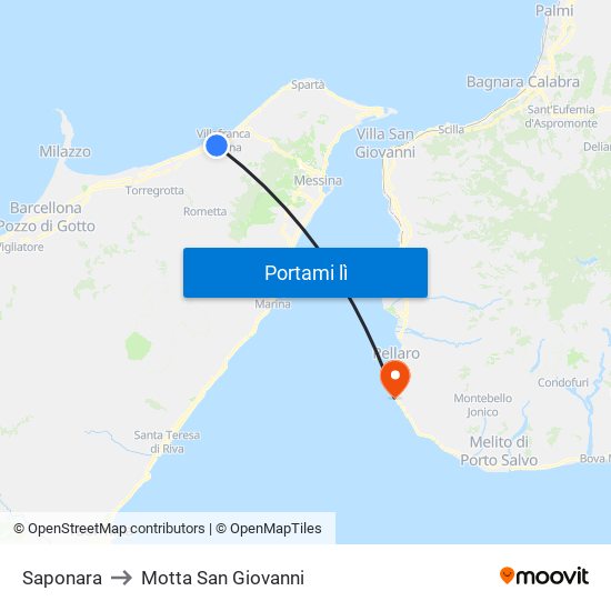 Saponara to Motta San Giovanni map