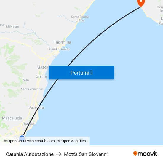 Catania Autostazione to Motta San Giovanni map