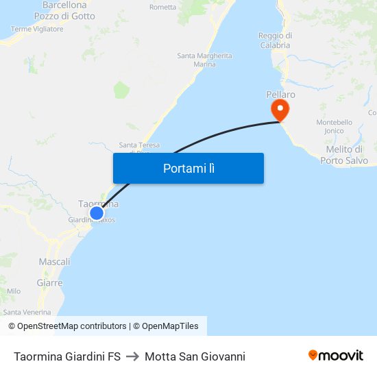 Taormina Giardini FS to Motta San Giovanni map