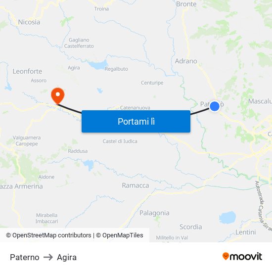 Paterno to Agira map