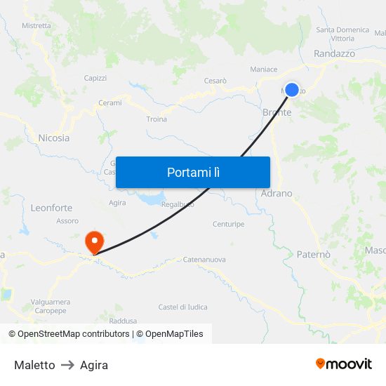 Maletto to Agira map