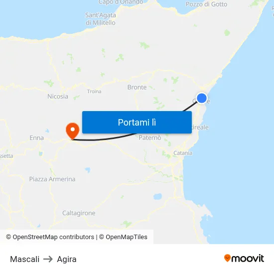Mascali to Agira map