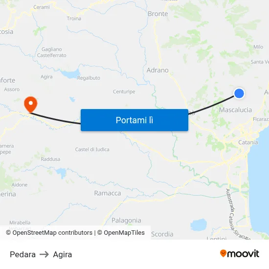 Pedara to Agira map