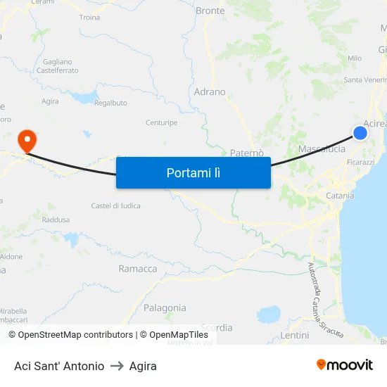 Aci Sant' Antonio to Agira map