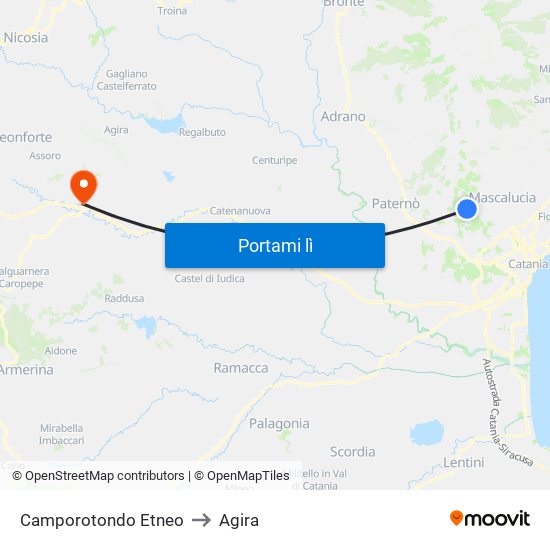 Camporotondo Etneo to Agira map