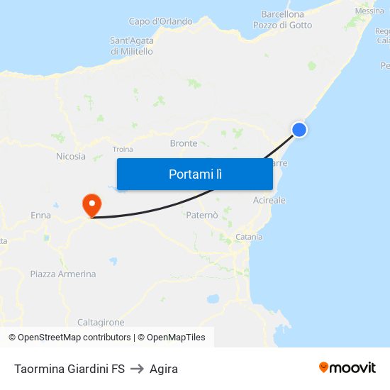 Taormina Giardini FS to Agira map