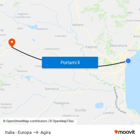 Italia - Europa to Agira map