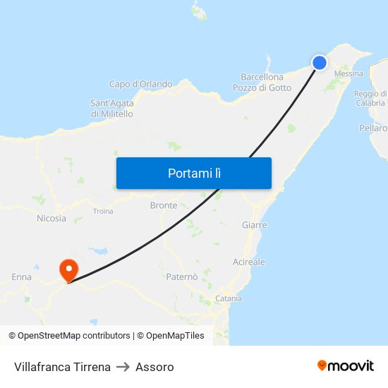 Villafranca Tirrena to Assoro map