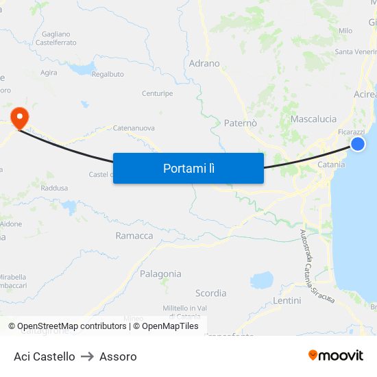 Aci Castello to Assoro map