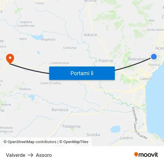 Valverde to Assoro map