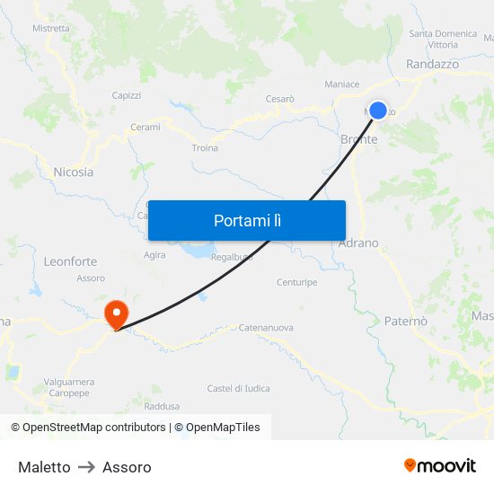 Maletto to Assoro map