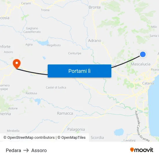 Pedara to Assoro map