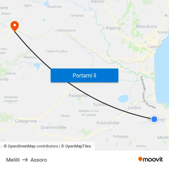 Melilli to Assoro map