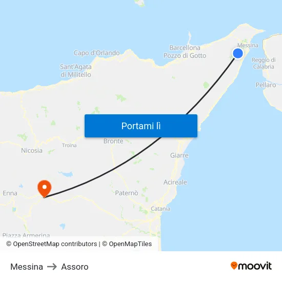 Messina to Assoro map